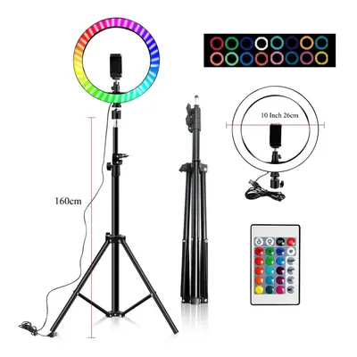 (50cM tripod, 26cM V1) 10" RGB Ring Lamp with Tripod Stand and Wireless Remote, Light LED Colors