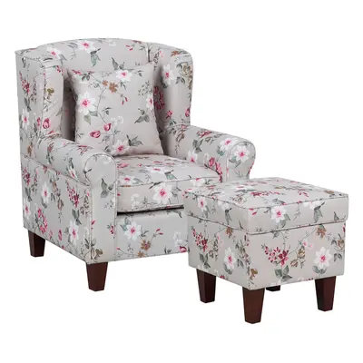 Wingback Chair HAMAR with Footstool Fabric Cream