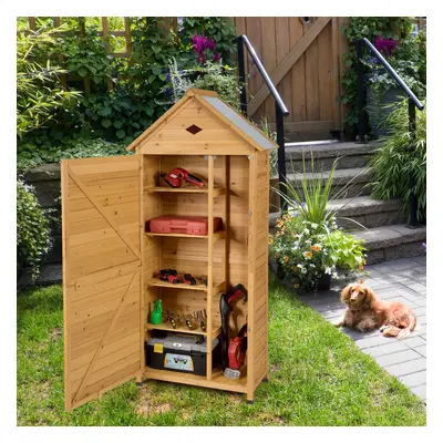 Wooden Garden Tool Shed Outdoor Utility Cabinet Waterproof Asphalt Roof W/ Shelves