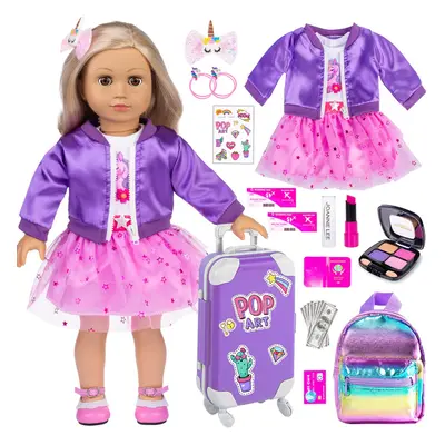 24pcs American inch School Supplies Suitcase Doll Clothes and Accessories Play Set Includes Coat