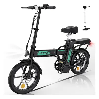 (Black) HITWAY Electric Bike,16" Ebikes, up 70KM Fold Bike