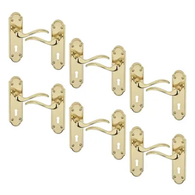 (Keyhole Polished Brass x6) 4/6Pcs Lisbon Metal Door Easy Fittings Lever Handles Set, Fire Stain