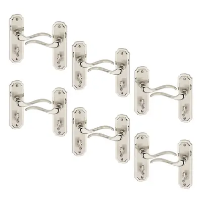 (6x Satin Nickel Bathroom) Constance Metal Lever Latch Door Handles Set