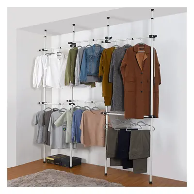 Triple Telescopic 2-Tier Wardrobe Organiser Hanging Rail Clothes Rack