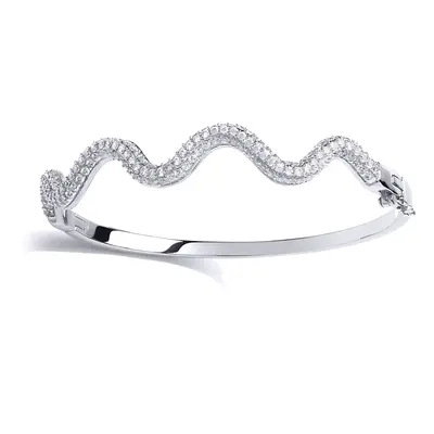 Jewelco London Ladies Sterling Silver Cubic zirconia Snake-Like Pave Wave Eternity Bangle Bracel