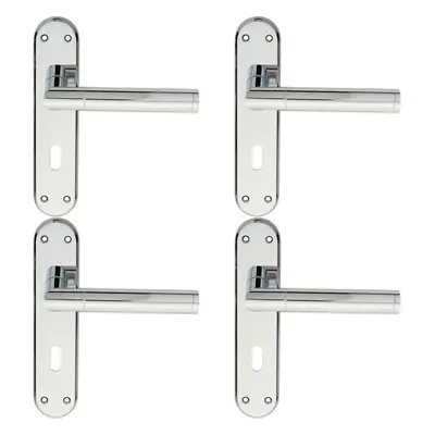 4x Round Bar Lever on Lock Backplate Door Handle x 40mm Polished Chrome