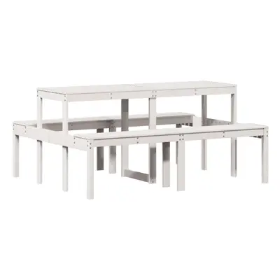 vidaXL Picnic Table Outdoor Dining Table Garden Table White Solid Wood Pine