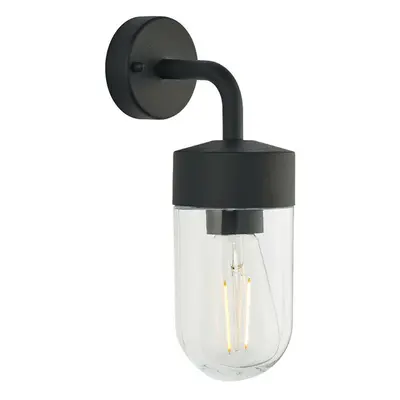 IP44 Outdoor Wall Light Curved Matt Black & Glass Shade Mini Nautical Lantern