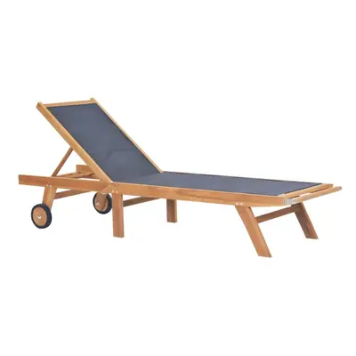 vidaXL Solid Teak and Textilene Folding Sunlounger with Wheels Outdoor Daybed