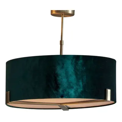 Ceiling Pendant Light Matt Antique Brass & Green Velvet x 10W LED E27