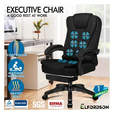 ELFORDSON Massage Office Chair Heated Executive Computer Seat Gaming Racer Fabric Black