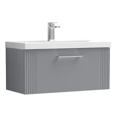 Retro Drawer Wall Hung Vanity Unit with Thin-Edge Tap Hole Ceramic Basin - 800mm - Satin Grey - 