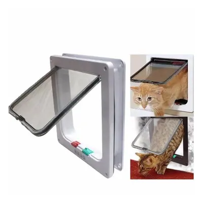 (L) Medium Small White Pet Cat Puppy Dog Supplies Lock Frame Safe Security Flap Door Gate Pet Su