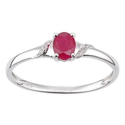 (Q) Jewelco London 9ct White Gold Oval Ruby and Diamond Shoulders Engagement Ring