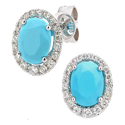 Jewelco London 9ct White Gold Round 20pts Diamond Oval 1.25ct Turquoise Cluster Drop Earrings - 