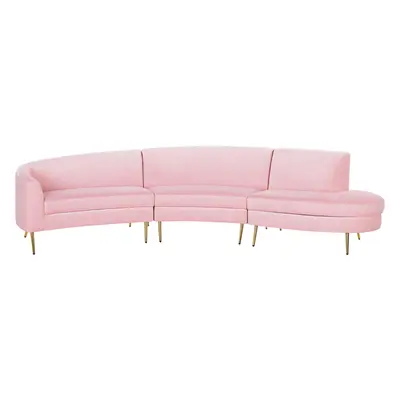 4 Seater Curved Velvet Sofa Pink MOSS