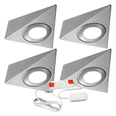 4x 2.6W Kitchen Pyramid Spot Light & Driver Stainless Steel Natural Cool White