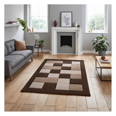 (Brown / Beige, x cm) Think Rugs Brooklyn BRK04 Box Checkers Geometric Rugs Multi Colour Small E