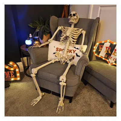 5ft Posable Full Body Halloween Skeleton with Animated LCD Eyes & Sound