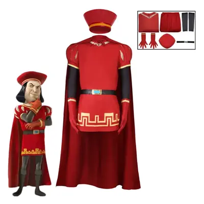 (XXXL) Anime Lord Farquaad Cosplay Costume Middle Ages Red Cloak Set Halloween Carnival Party Pe