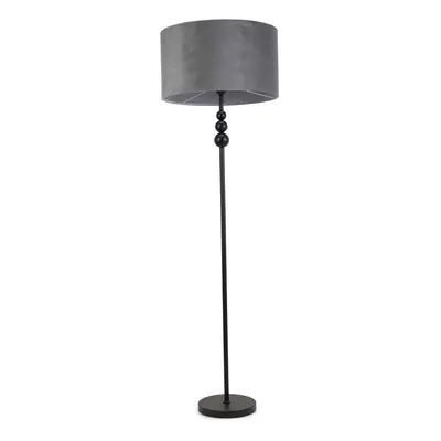 ValueLights Marissa Grey Velvet Shade Black Stacked Floor Lamp & Bulb