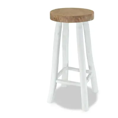 vidaXL Teak Bar Stool Brown and White Handmade Kitchen Restaurant Counter Seat