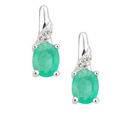 Jewelco London 9ct White Gold Round 1pts Diamond Oval 0.3ct Emerald Inverted Snowcone Drop Earri