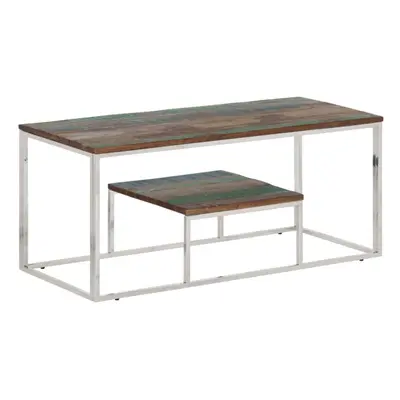 (gold and black, solid wood) vidaXL Coffee Table End Table Silver Stainless Steel and Solid Wood