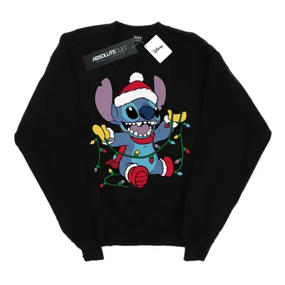 (4XL, Black) Disney Mens Lilo And Stitch Christmas Lights Sweatshirt