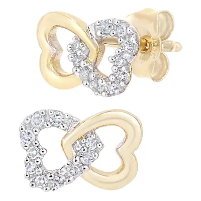 Jewelco London 9ct Yellow Gold Round 6pts Diamond Heart Stud Earrings - PE0AXL5599Y