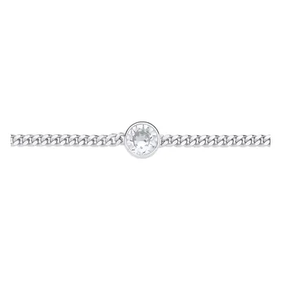 Jewelco London Ladies Rhodium Plated Sterling Silver CZ Bezel Solitaire Curb Chain Bracelet 3mm 