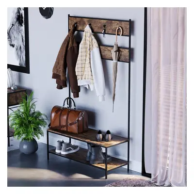 (Dark Wood) Brooklyn Industrial Hallway Unit Coat & Shoe Rack