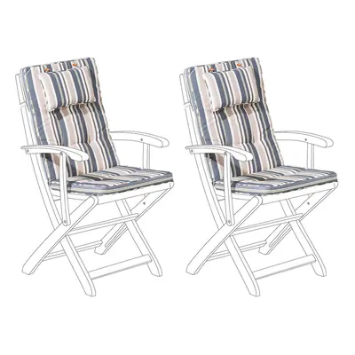 Set of Outdoor Seat/Back Cushions Blue Stripes MAUI