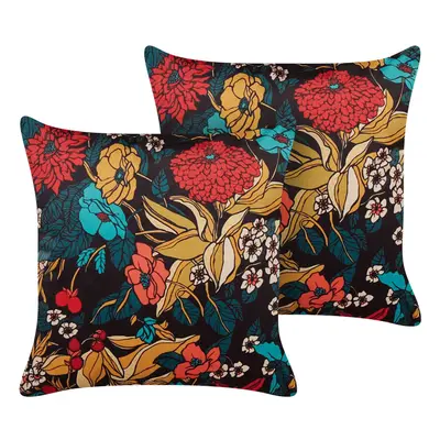 Set of Velvet Cushions Floral Pattern x cm Multicolour PROTEA