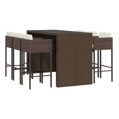 (brown) vidaXL Garden Bar Set Outdoor Bar Table Set Piece with Cushions Poly Rattan