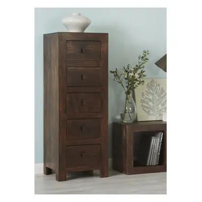 Contemporary Modern Tall Drawer Chest Clothes Storage Dark Walnut Solid Wood