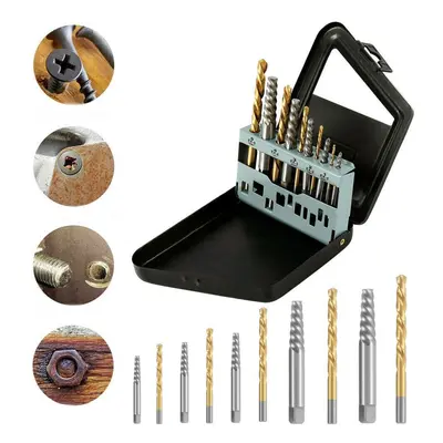 10Pc HSS Screw Extractor Left Hand Cobalt Drill Bit Set Easy to Lift from Broken Bolt Tools With