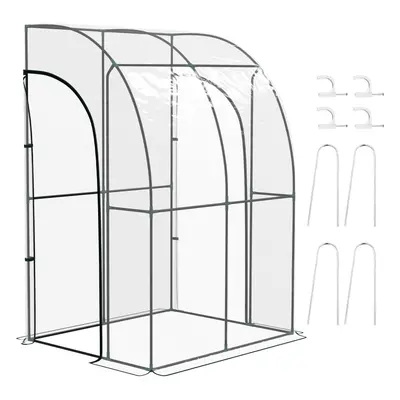 Outsunny 143x118x212cm Walk-In Lean to Wall Tunnel Plastic Greenhouse with Doors