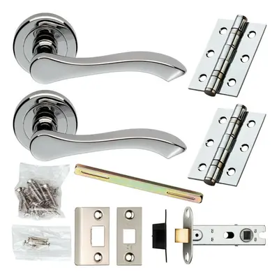 Door Handle & Latch Pack Chrome Modern Scroll Curved Arm Screwless Round Rose