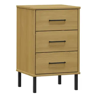 (brown) vidaXL Solid Wood Pine Bedside Cabinet with Metal Legs OSLO Multi Colours