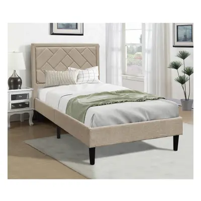 (3ft Single, Stone) Fabric Bedframe With Padded Headboard Various Sizes And Colours