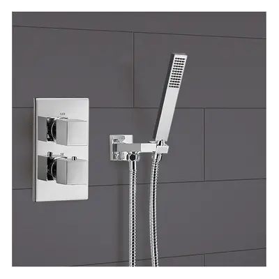 1 Way Chrome Square Hand Held Concealed Thermostatic Mixer Valve Shower | Lotus