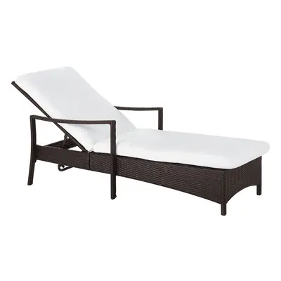 Sun Lounger with Cushion PE Rattan Brown VASTO