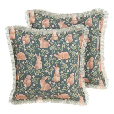 Set of Cushions Rabbit Print x cm Green ALSTROEMERIA