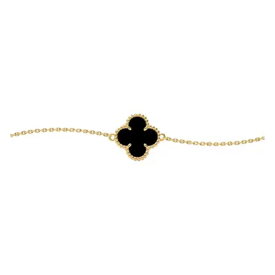 Jewelco London Gold-plated Silver Black Clover Onyx Lucky Charm Chain Bracelet 7-8.5" - ABB237-G