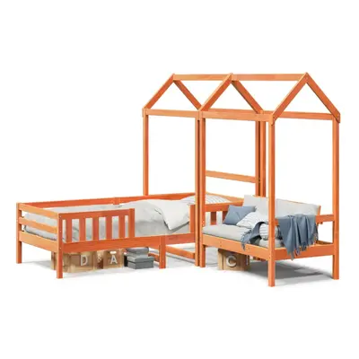 (wax brown, x cm) vidaXL Bed and Bench Set with Roof Kids Bed Frame Bed Base Solid Wood Pine