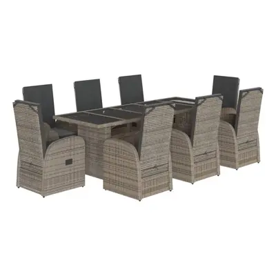 (chair/glass, piece) vidaXL Garden Dining Set Piece with Cushions Table & Chair Grey Poly Rattan