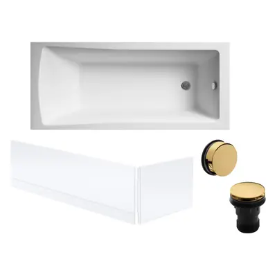 Square Single Ended Bath, Panels and Brushed Brass Waste - x 700mm