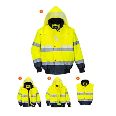 (Yellow/Navy, M) Portwest Glowtex 3in1 Bomber Jacket