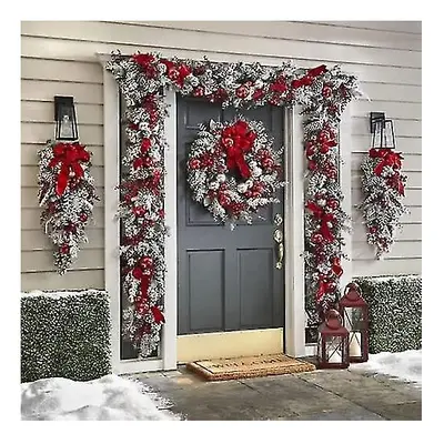 The Cordless Prelit Red And White Holiday Trim Christmas Wreaths Decoration For Front Door Outsi